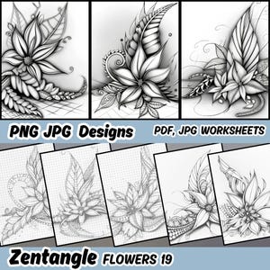 Fleur enchevêtrée, fleur flamme zentangle, imprimés floraux audacieux, épanouissement, feuille d'exercices pour zentangle, modèle de griffonnage, comment créer une fleur PDF