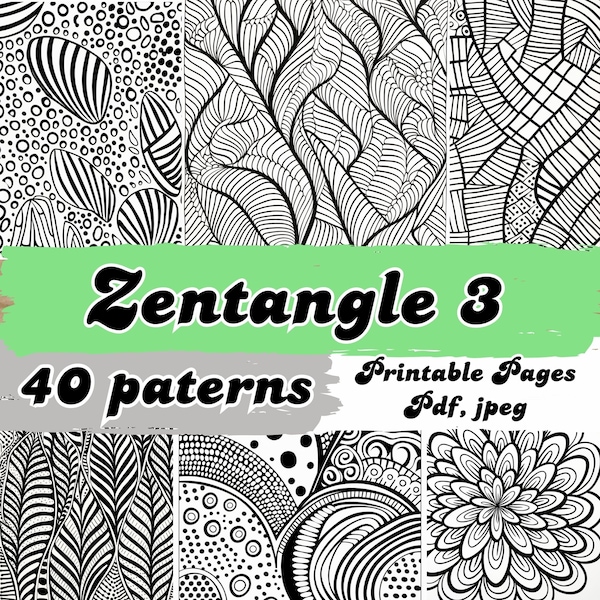 Zentangle Designs, Zentangle Pattern Templates for Relaxation and Creativity, Mindful Zentangle Coloring, PDF