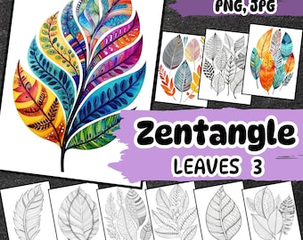 Zentangle Leaves Designs: Comprehensive Tutorials, Patterns, and Worksheets in PNG, JPG, and PDF Formats