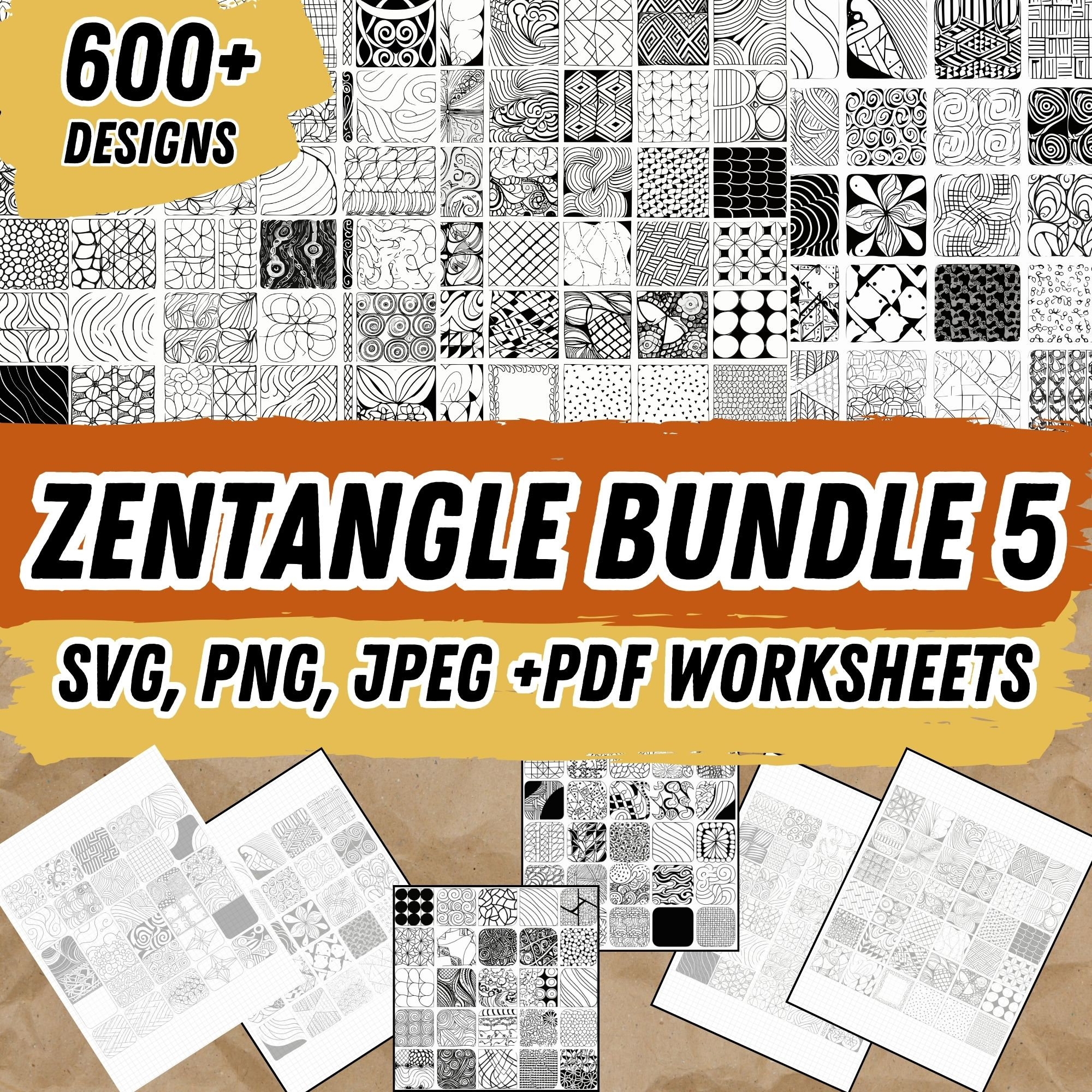 600+ Zentangle Patterns Bundle (svg, Png, Jpg), PDF Worksheets (digital ...