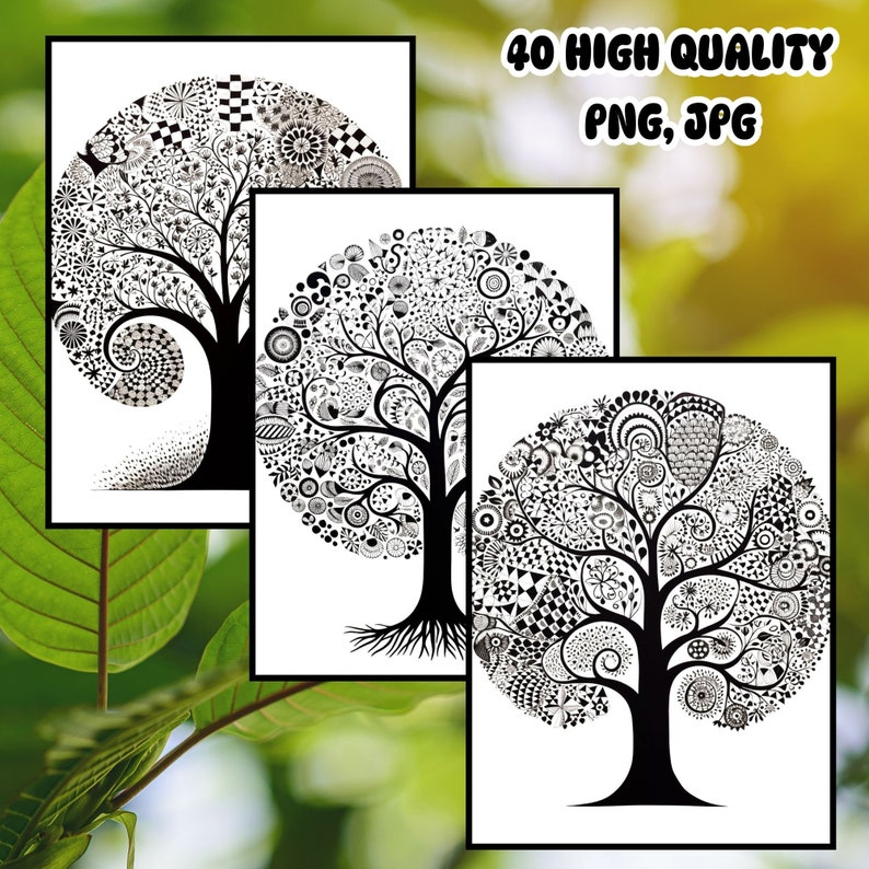 Zentangle Tree Patterns, Doodle Art Practice Sheets (PDF, PNG, JPG) - Etsy