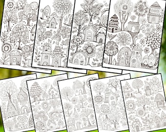 Beginner Zentangle Practice Sheets, House & Tree Scenery (PDF Download)