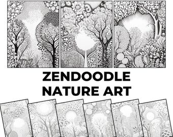 Zentangle Nature Designs | 40 Botanical Doodle Pages | Printable Mindful Drawing PDF JPG