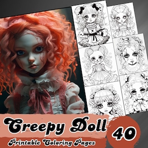 Creepy-Cute Doll Coloring Pages Printable – 40 Macabre Dolls | Horror Coloring Book for Adults | Dark Fantasy PDF | Instant Download