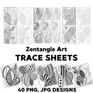 Feuilles de travail traçables Zentangle Art - Motifs à gribouiller (PDF/JPG)
