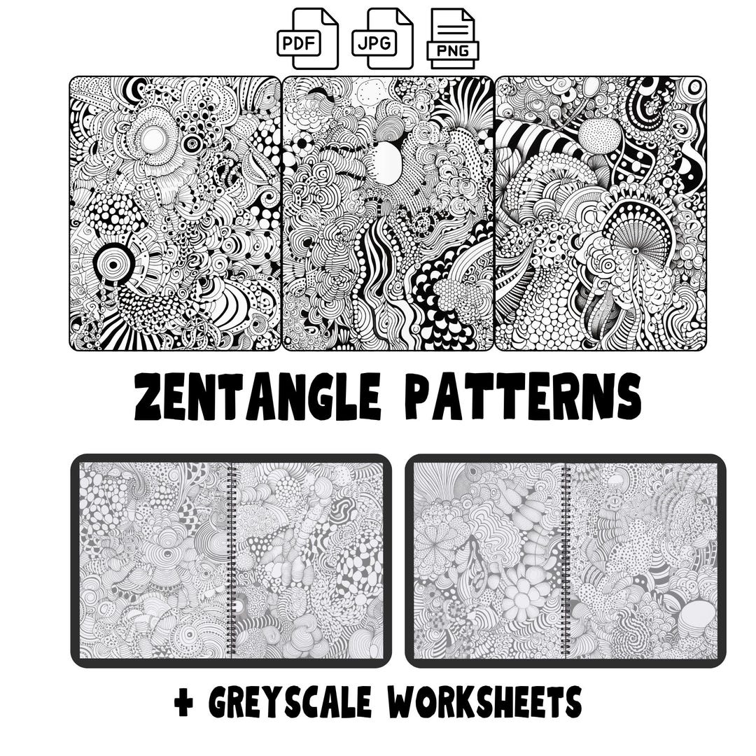 Zentangle Pattern Bundle, Doodle Backgrounds, Art Therapy (digital ...
