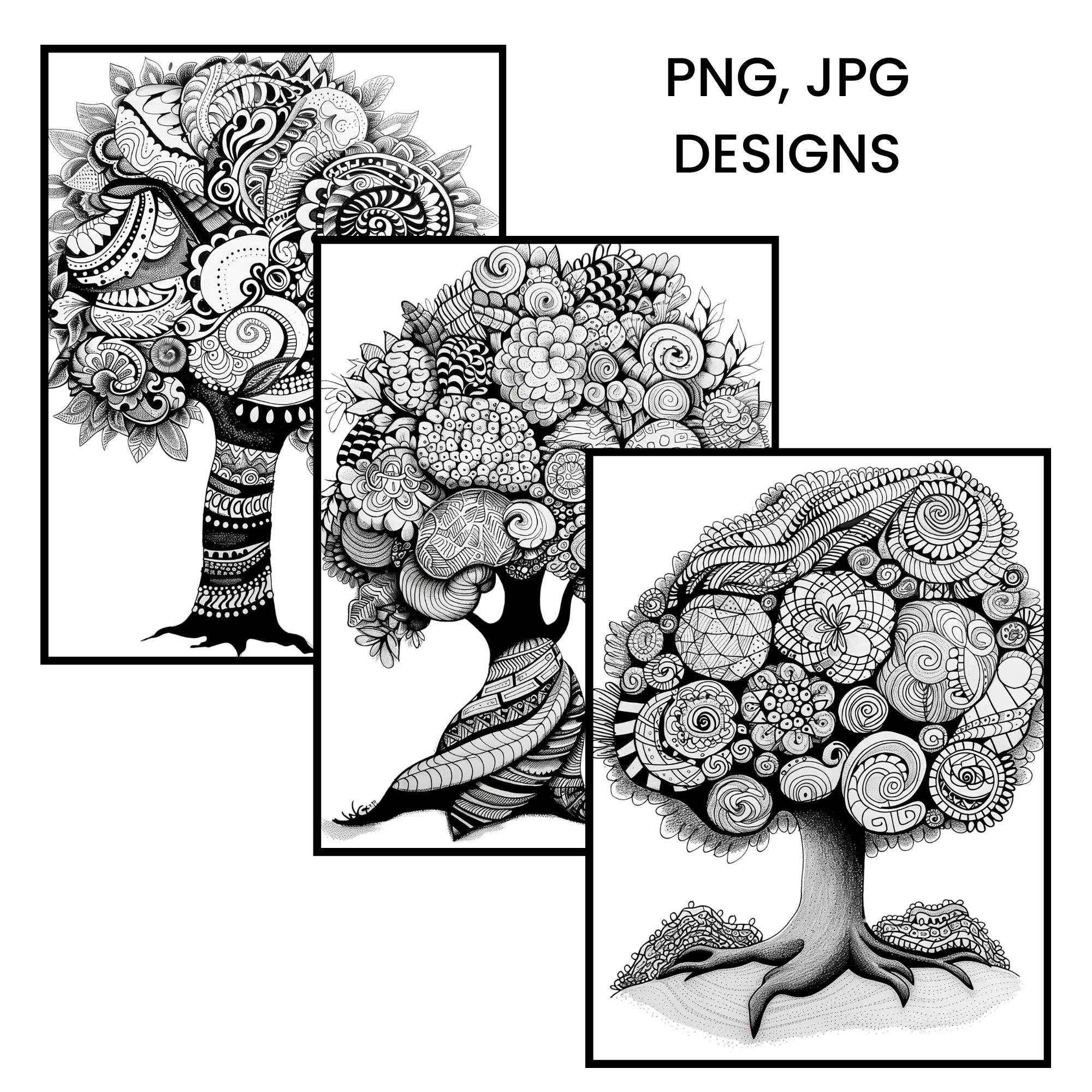 Zentangle Tree Patterns, Doodling Workbook (digital Download) - Etsy