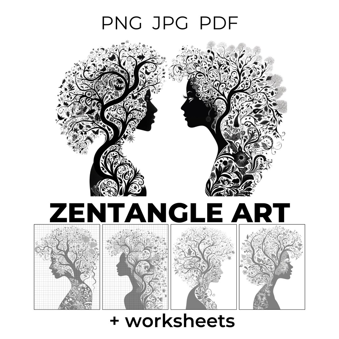 Feminine Zentangle Art Worksheets – Nature Zendoodle Templates ...