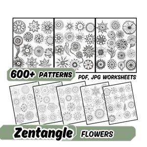 Wzory zentangle kwiatowe: ponad 600 wzorów kwiatowych (PDF, JPG, PNG)