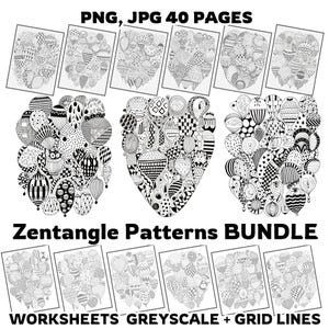 Zentangle Patterns for Beginners & Pros | 1000+ Patterns | Practice Worksheets | Grid - White Background | Relaxing Drawing Templates Bundle