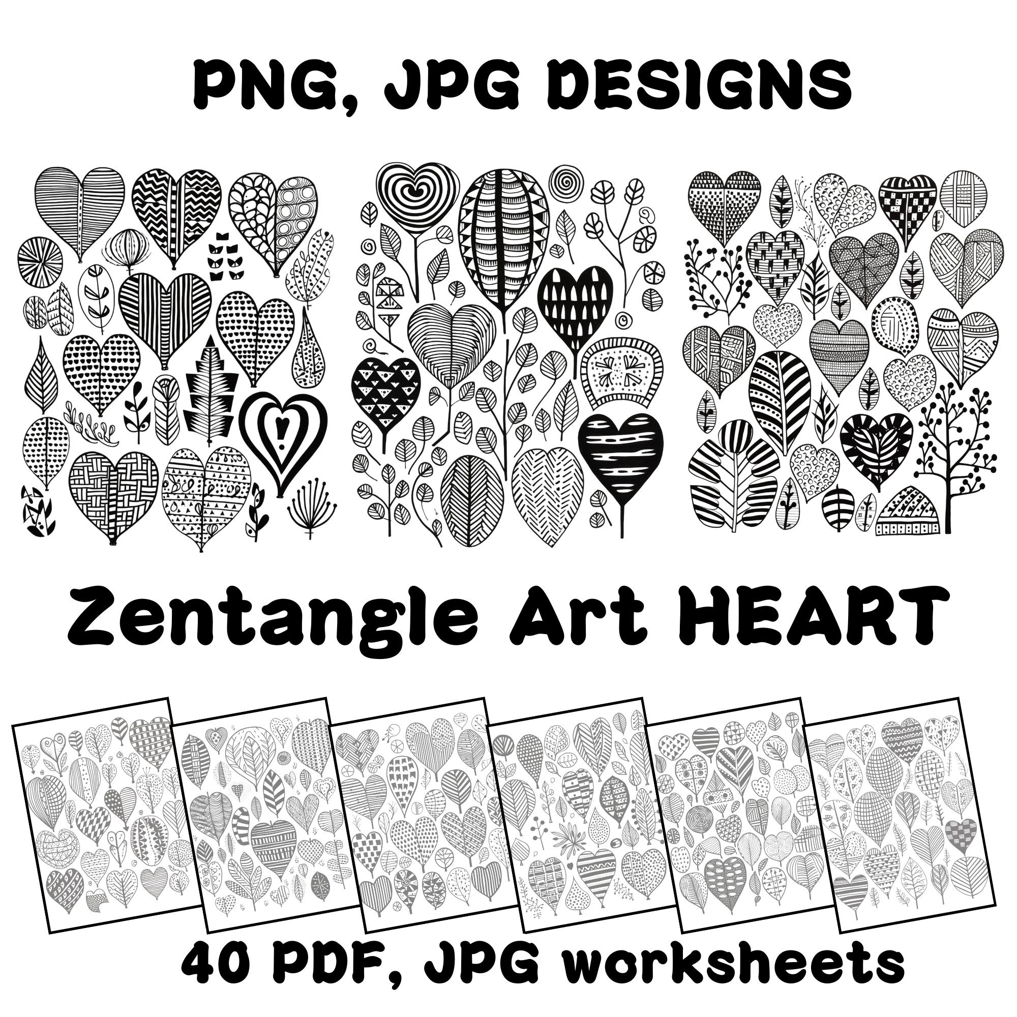 Digital Zentangle Heart Patterns – 40 Relaxing Printable Worksheets & Art Files | Mindful Drawing Practice for All Skill Levels