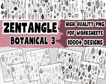 Zentangle with Botanical Shapes: Comprehensive Tutorials with PDF Worksheets and High-Quality PNG and JPG Files