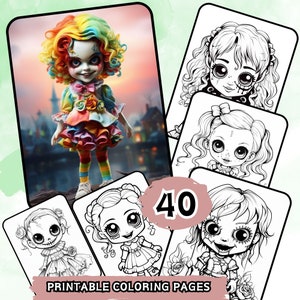 Creepy-Cute Doll Coloring Pages – 40 Gothic Dolls | Horror Adult Coloring PDF | Spooky Cute Pages | Dark Fantasy | Instant Download
