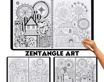 Zentangle House Designs: Creative Doodling Patterns (PDF, JPG, PNG)
