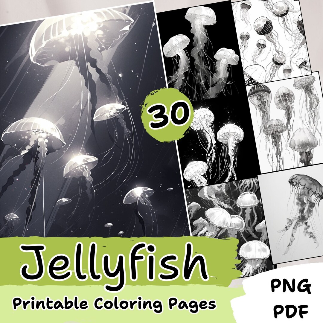 Jellyfish Printable Coloring Book | 30 Ocean Animals Pages | Marine Art ...