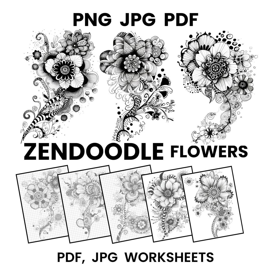 Floral Zentangle Practice Sheets | 40 Zendoodle Drawing Pages ...