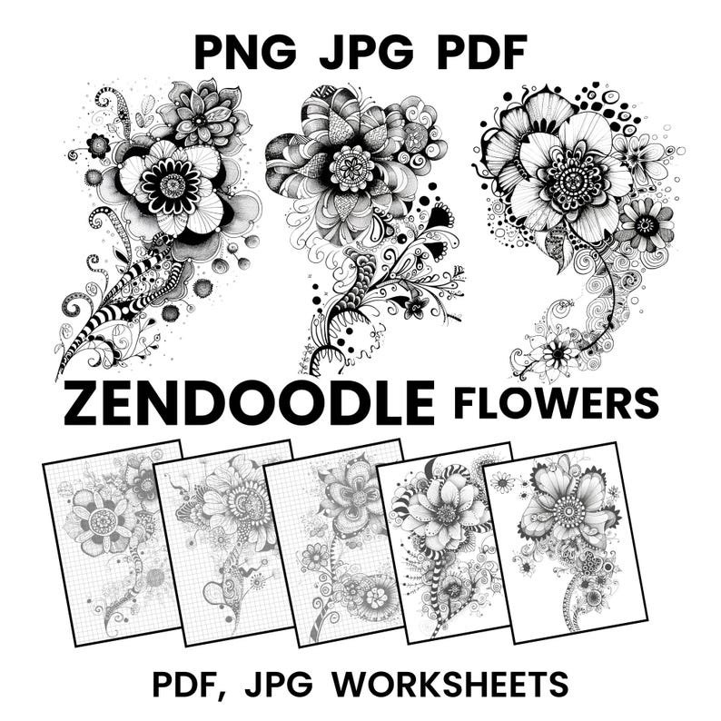 Floral Zentangle Practice Sheets | 40 Zendoodle Drawing Pages ...