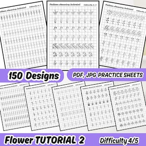 Cuaderno de dibujo de flores: práctica de lettering y caligrafía, plantillas de arte, kit imprimible, ejercicios fáciles de dibujo floral
