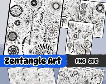 Zentangle Art Designs, Step-by-Step Tutorials, Printable Worksheets (Digital Download)