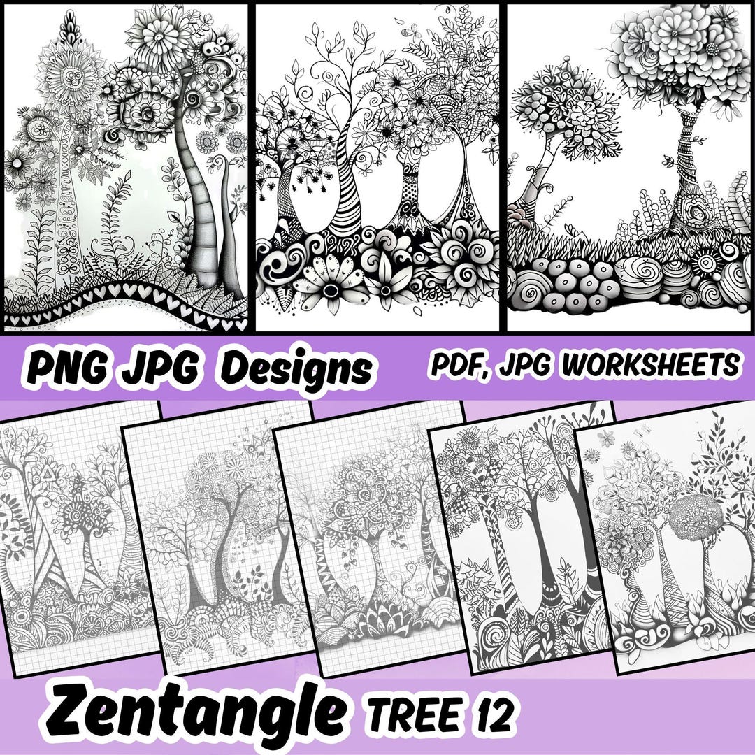 Zentangle Tree Designs, Coloring Practice Sheets (digital Download) - Etsy