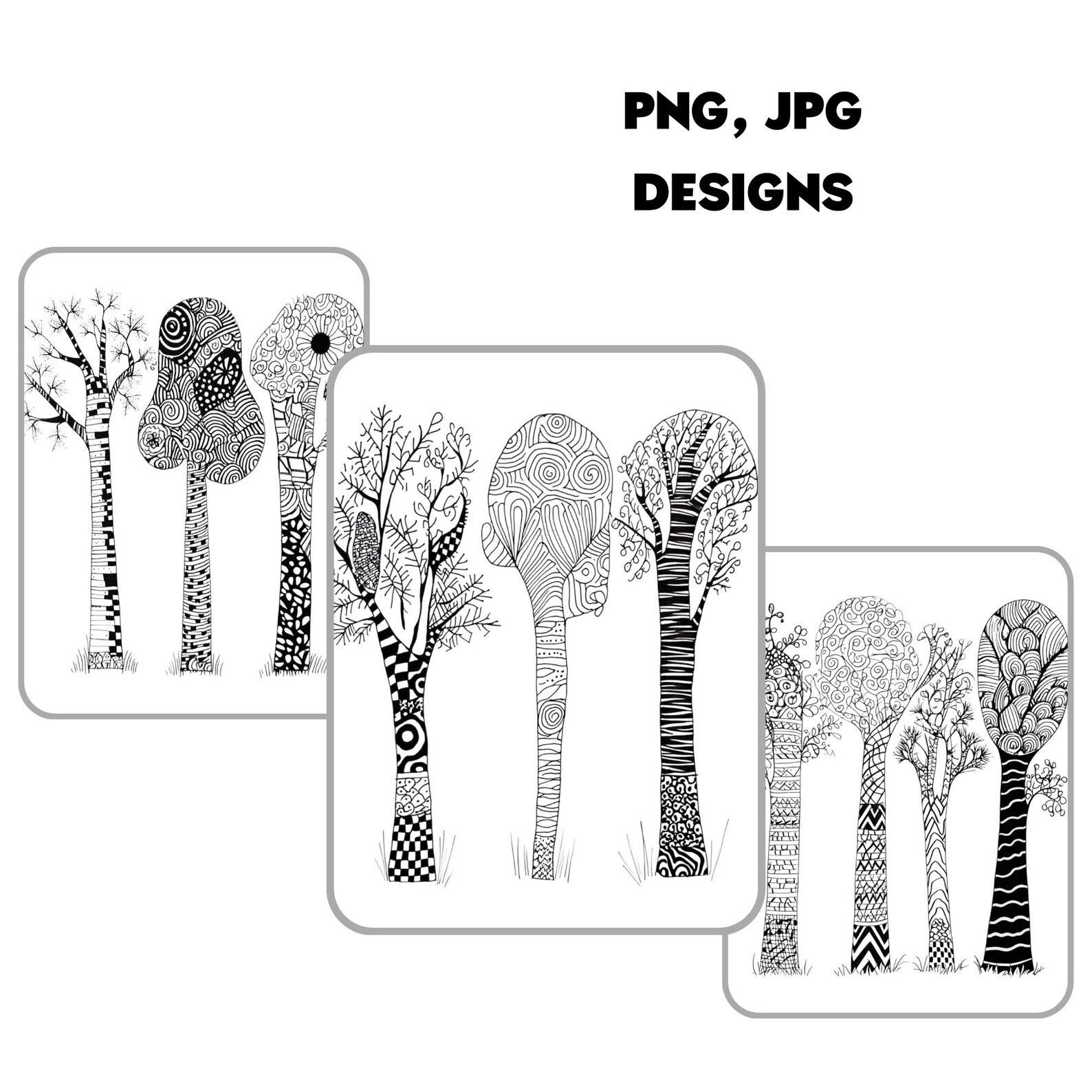 Zentangle Tree Patterns, Nature Inspired Designs (digital Art) - Etsy