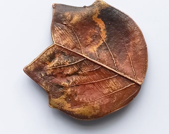 Electroformed Copper Tulip Tree Leaf Brooch: Patinated Botanical Jewelry
