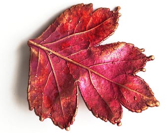 Electroformed Copper Hawthorn Leaf Brooch, Fire Patina Jewelry