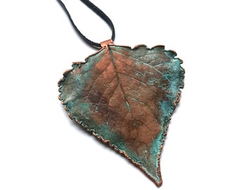 Electroformed Copper Poplar Leaf Pendant Necklace: Botanical Jewelry