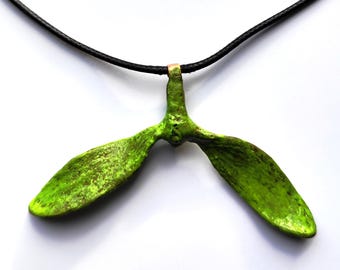 Electroformed Copper Mistletoe Leaf Pendant Necklace: Botanical Jewelry