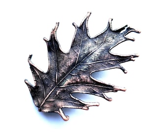 Electroformed Oak Leaf Brooch: Handmade Copper Jewelry, Black Patina