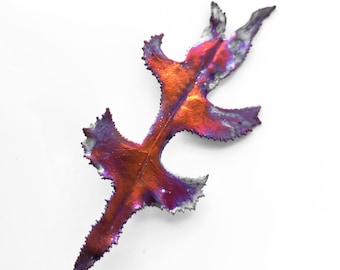 Handcrafted Copper Leaf Brooch, Flame-Patinated Botanical Jewelry