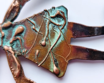 Handmade Copper Bird Pendant, Maple Seed Wings, Patinated Boho Necklace