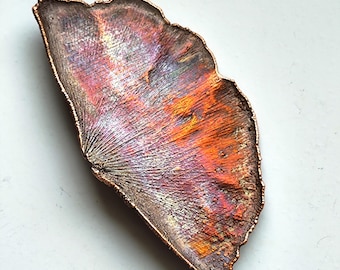 Handmade Copper Ginkgo Leaf Brooch, Fire-Patinated Jewelry