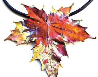 Electroformed Copper Maple Leaf Necklace, Patinated Autumn Jewelry