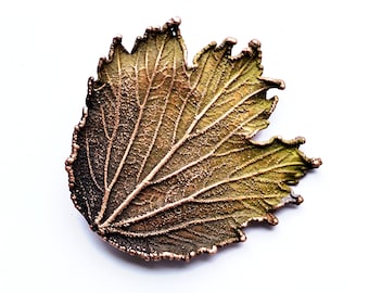 Viburnum Leaf Copper Brooch, Botanical patinated jewelry, gift for her and him, inspired by nature.
