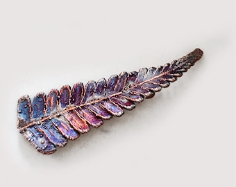 Fern leaf Copper brooch Botanical pattern Beautiful fire patina, Unique original plant jewelry