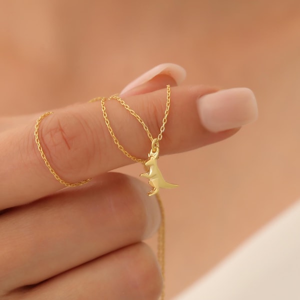 Gold Kangaroo Necklace, Cute Kangaroo Charm Necklace, 14K Gold Plated Kangaroo Pendant, Animal Jewelry Gift, Minimal Animal Necklace