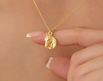 Silver Horse Necklace, Maned Horse Head Necklace, Animal Necklace, Gold Horse Necklace, Mom Necklace, Handmade Pendant, Gift for Her