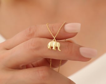 14K Gold Micron Plated Elephant Necklace – Minimal 3D Elephant Pendant, Lucky Elephant Jewelry, Gift for Her