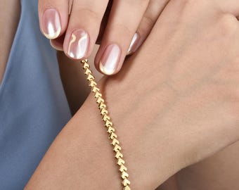 Pulsera de eslabones de corazón diminutos de oro de 14 k: cadena moderna y delicada