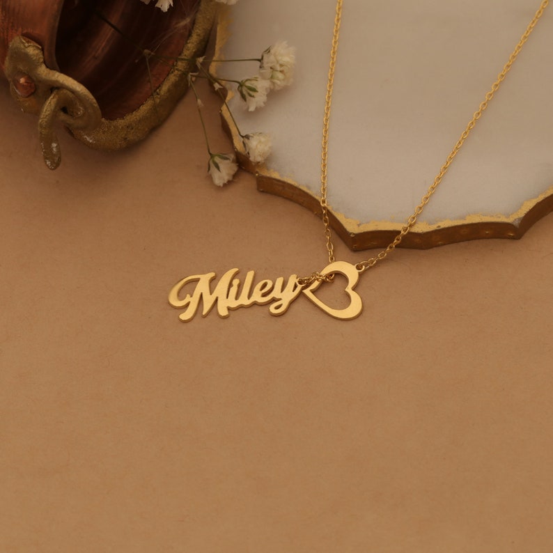 Custom Name Necklace: Gold Plated Sterling Silver, Heart Detail - Etsy
