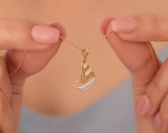 Collar de velero de oro de 14 k: delicado dije de yate náutico