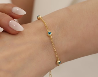 Oro Blu Luce malocchio Perline Bracciale Regolabile Box Link Catena