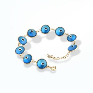 14k Gold Blue Evil Eye Bracelet: Murano Turkish Protection Jewelry