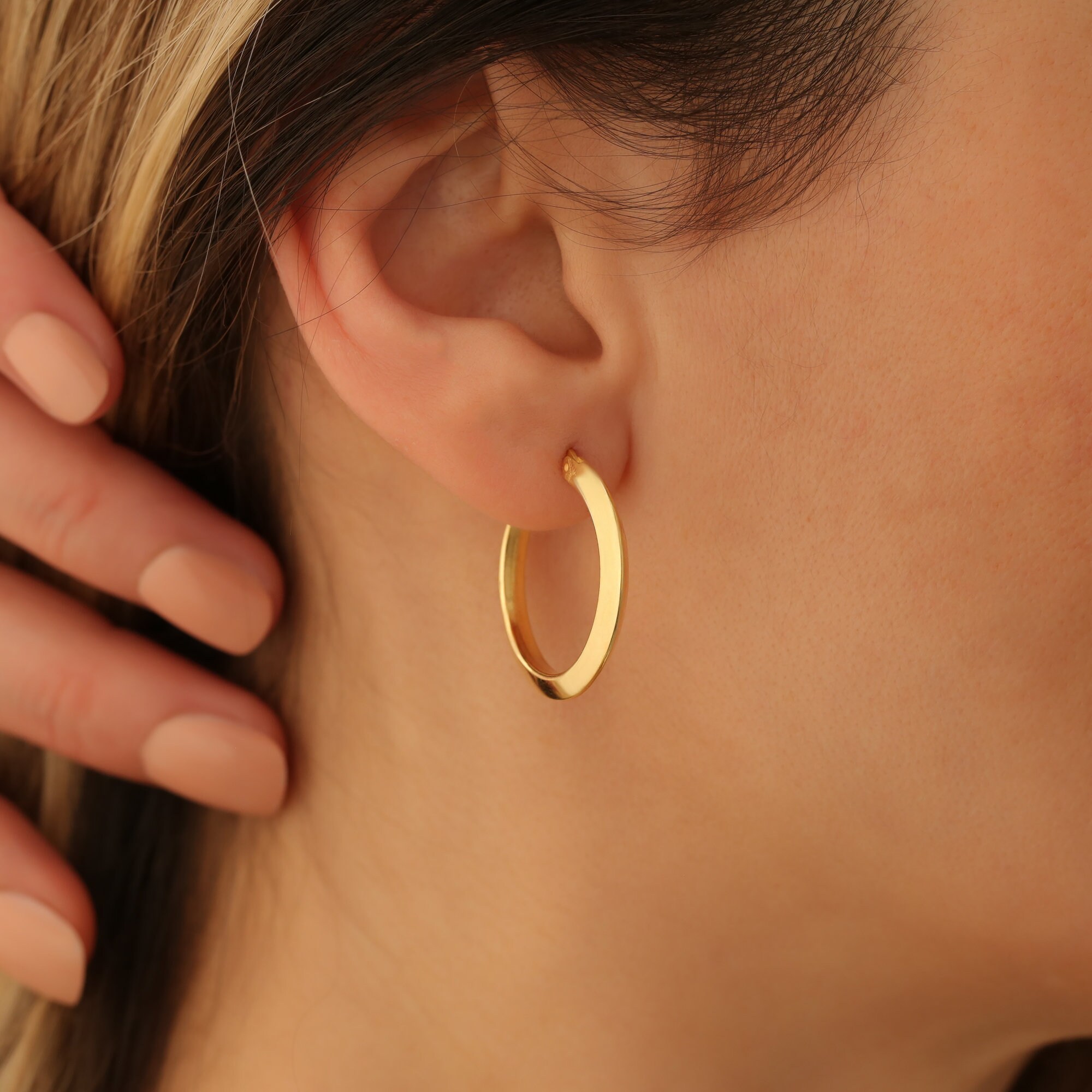 スターリングシルバーオレンジ三角形フックイヤリング 925スターリングシルバーフープイヤリング：三角形のプロファイル