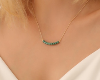 14K vergulde aventurijnketting, natuurlijke groene steenketting Minimale kralenketting, helende kristallen sieraden, sierlijke edelsteenketting