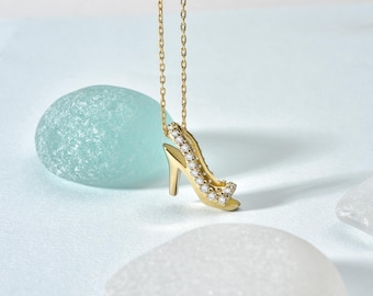 14k Gold Diamond High Heel Necklace, Stiletto Shoe Necklace, Dainty High Heel Pendant, Fashion Jewelry, Cute Shoe Necklace Gift for Women