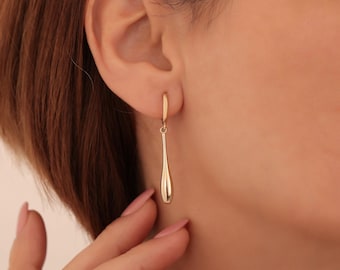 Pendientes largos de oro: Plata de ley chapada en oro de 14 quilates