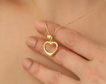 14k Gold Open Heart Pendant Necklace: Minimalist Love Jewelry