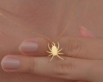 14K gouden spinketting: gotische halloweenhanger, spookachtig cadeau